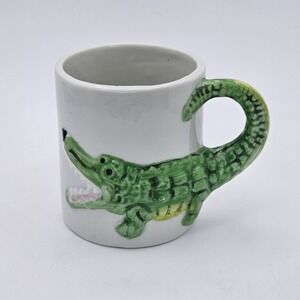 Vintage 1978  Enesco Green Alligator Kids Coffee Mug Tea Cup with 3D Tail Handle